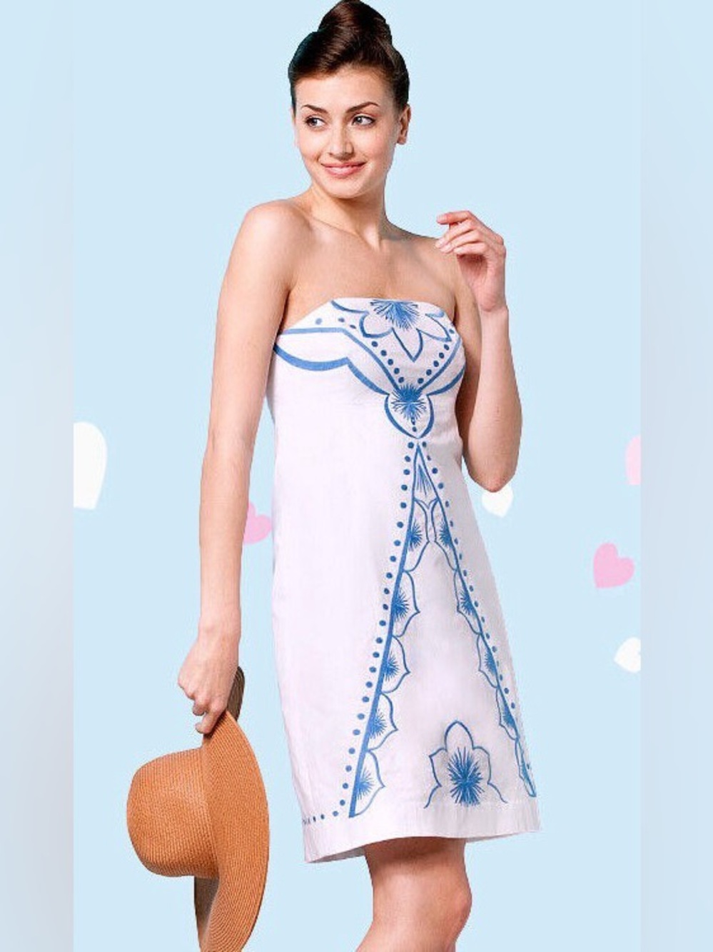 Lilly Pulitzer Strapless Dress | Size 00 | White & Blue Embroidered Mini Dress